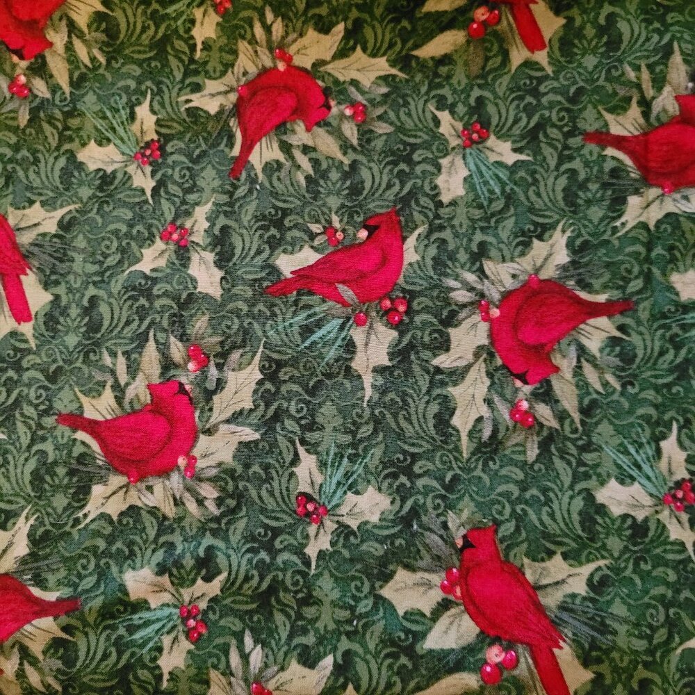 Lovely Red Cardinal Birds on a Holly Background  21" by 40" Fabric